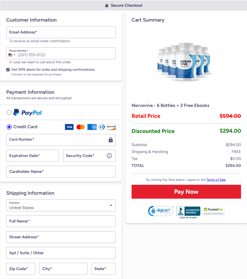 Nervovive Checkout page
